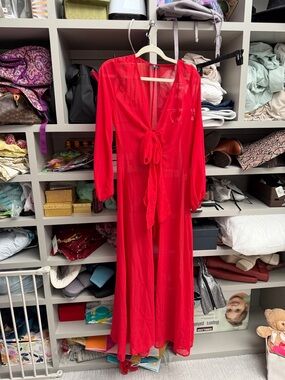 Sheer Tie-Front Red Maxi Dress
